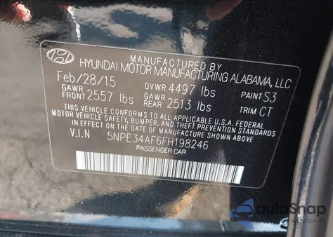 2015 Hyundai Sonata Sport из США, поврежденный, VIN 5NPE34AF6FH198246